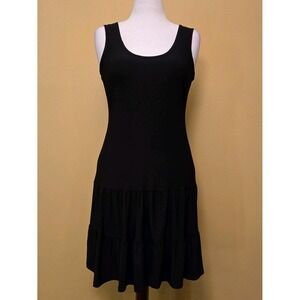 Ivy Lane Black Large Sleeveless Dress Fit Flare Ruffled Midi Knee Whimsygoth Y2K